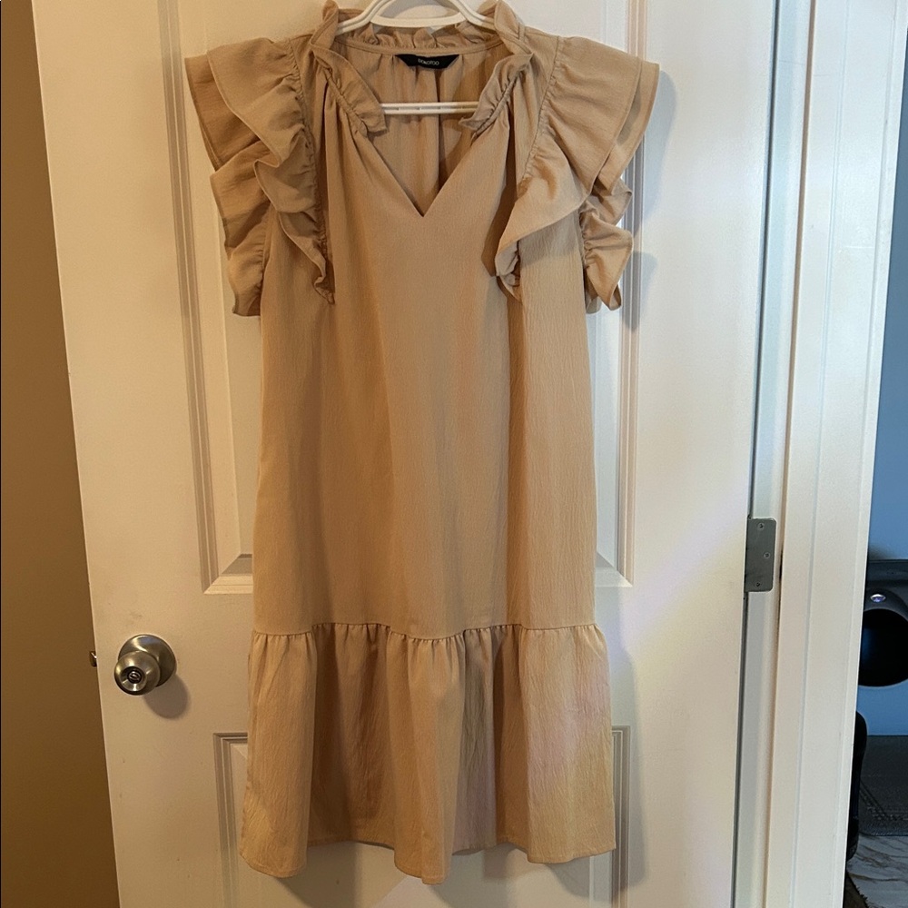 Elegant Tan Ruffle Dress